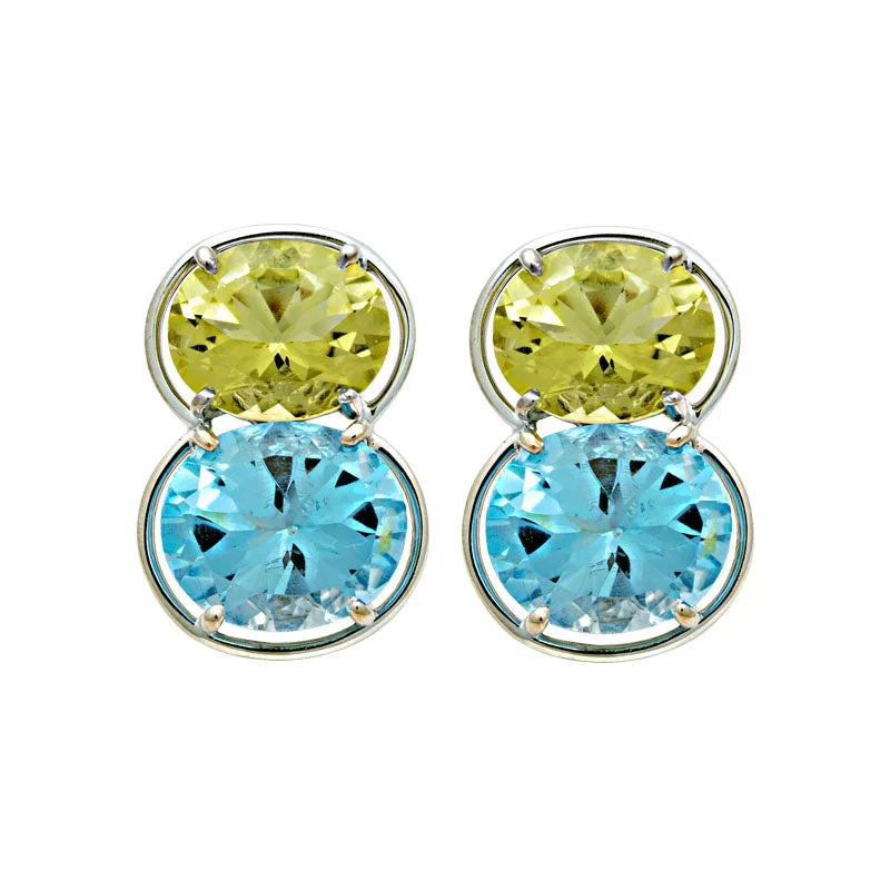 Fashionable Hoop Earrings-Earrings-Lemon Quartz and Blue Topaz