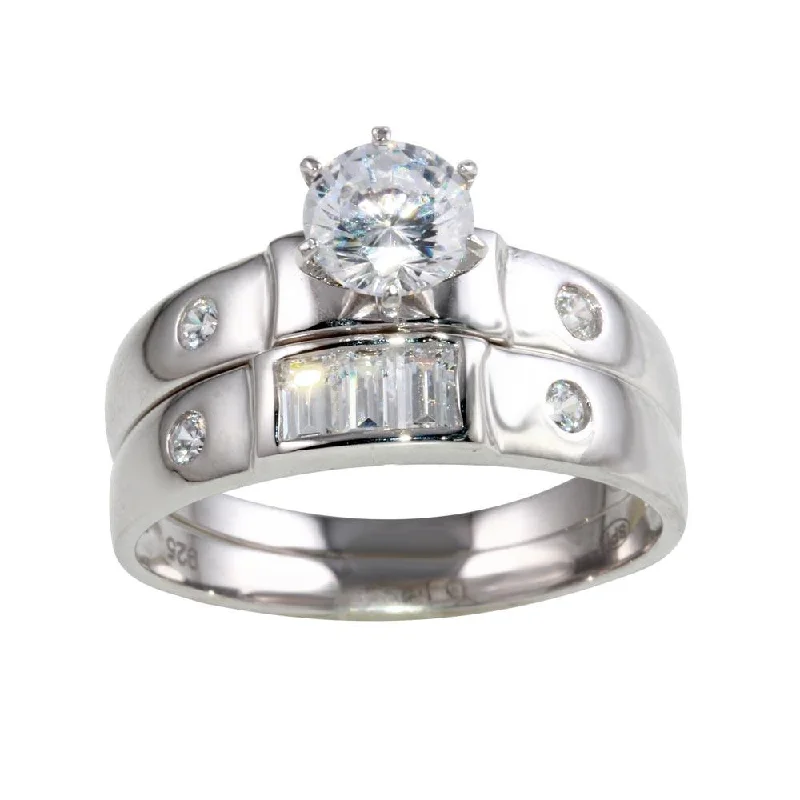 Fashionable Statement Rings-Rhodium Plated 925 Sterling Silver Double Stack CZ Ring - GMR00118