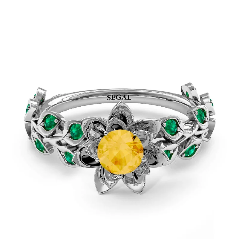 Engagement Rings with Colored Stones-Lotus Flower And Leaves - Anna no. 603