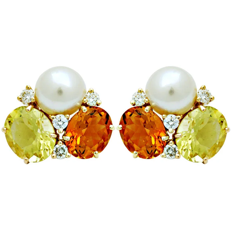 Gold Plated Earrings-Earrings-South Sea Pearl, Citrine, Lemon Quartz and Diamond