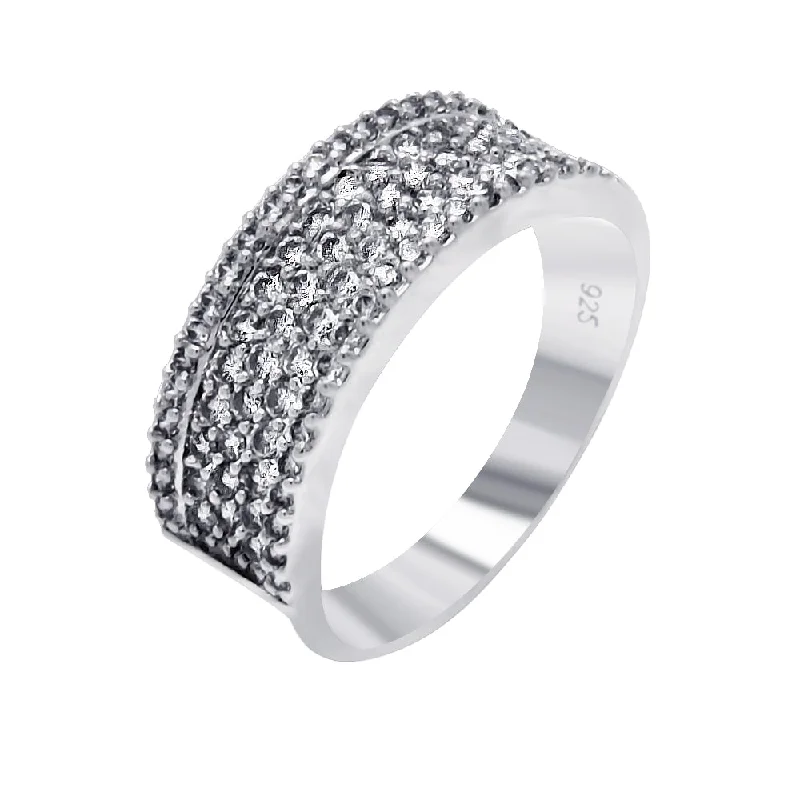 Classic Solitaire Rings-Silver 925 Rhodium Plated Clear Pave Set CZ Eternity Ring - BGR00468