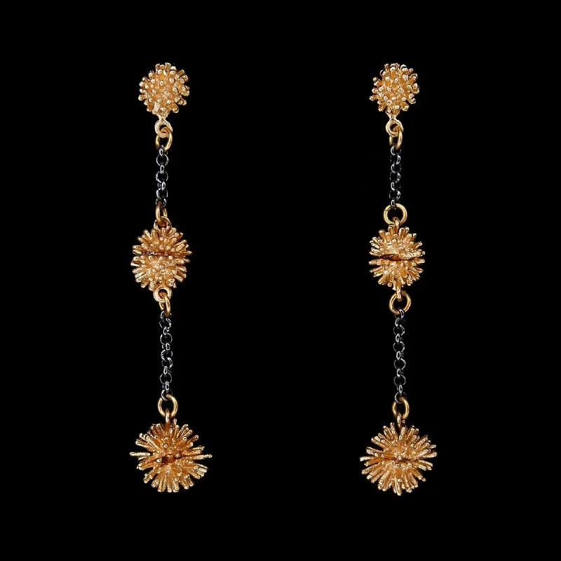 Affordable Gold Earrings-Gone To Seed Earrings - Two Tone Long Triple Dangle Post