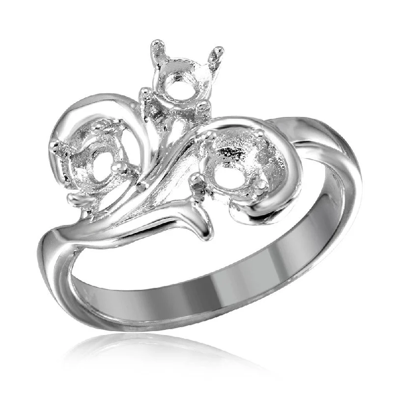 Personalized Engagement Rings-Silver 925 Rhodium Plated Vine Design 3 Stones Mounting Ring - BGR01207