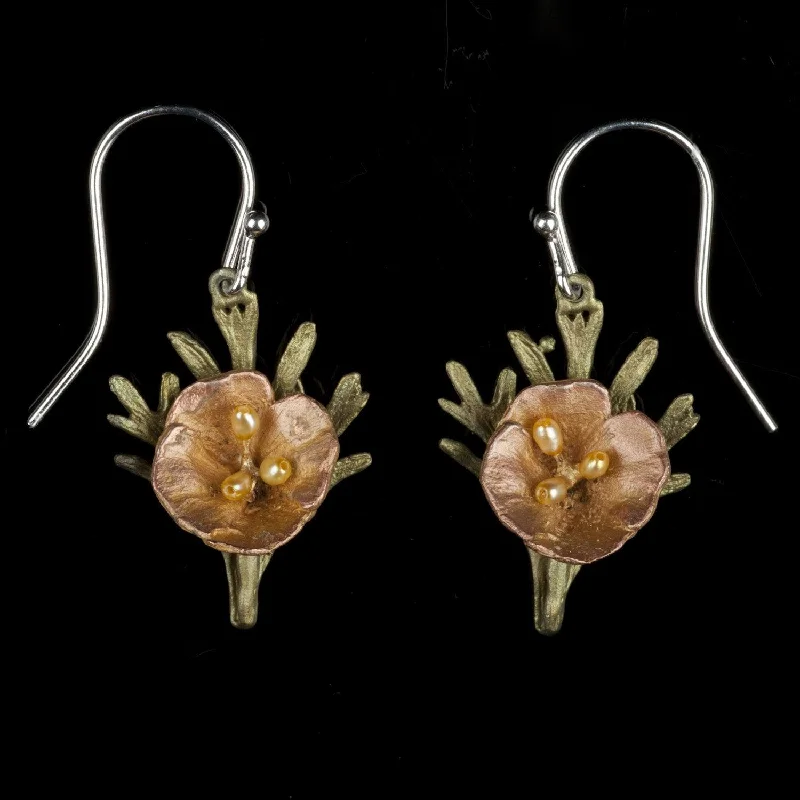 Simple Gold Earrings-California Poppy Earrings - Leaf Wire