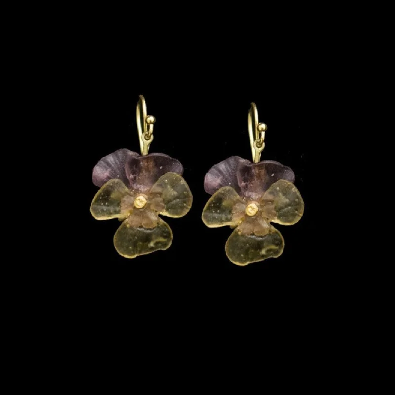 Gold Leaf Earrings-Pansies Earrings - Wire