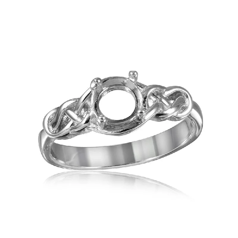 Sterling Silver Rings-Silver 925 Rhodium Plated Knot Shank Single Stone Mounting Ring - BGR00488