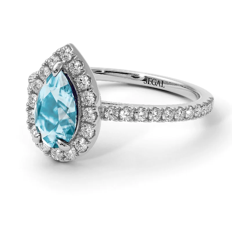 Men’s Wedding Rings-Pear Shaped Halo Aquamarine Ring - Janet No. 403