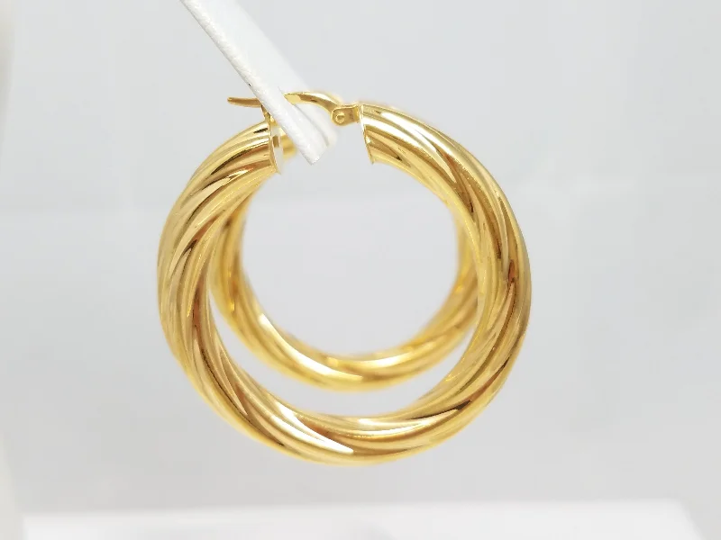 Long Statement Earrings-Grand 14k Yellow Gold Spiral Hollow Hoop Earrings Italy