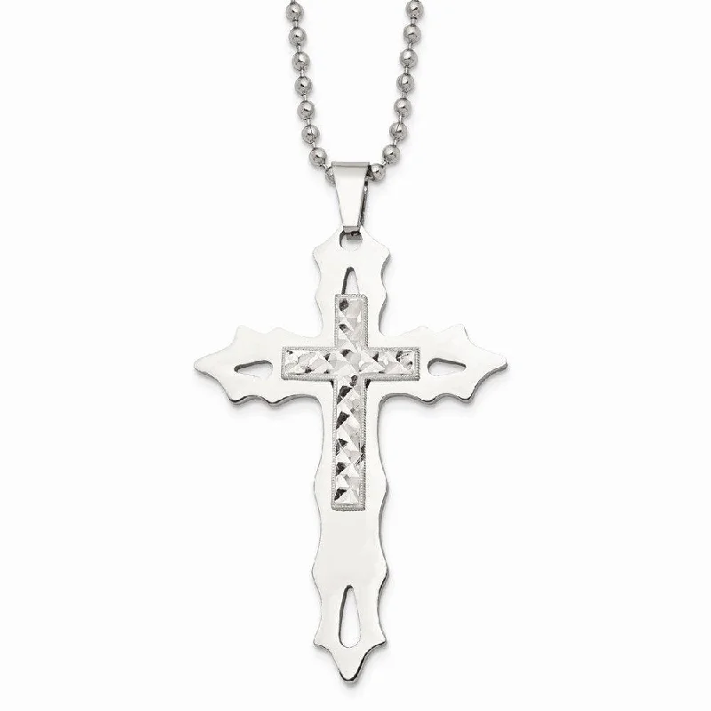 Elegant Crystal Pendant Necklaces-Stainless Steel & Sterling Silver Diamond Cut and Polished Cross Necklace