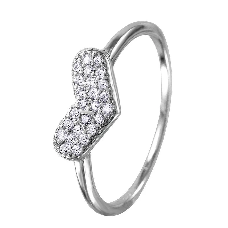 Simple Solitaire Rings-Silver 925 Rhodium Plated CZ Encrusted Heart Ring - BGR01034