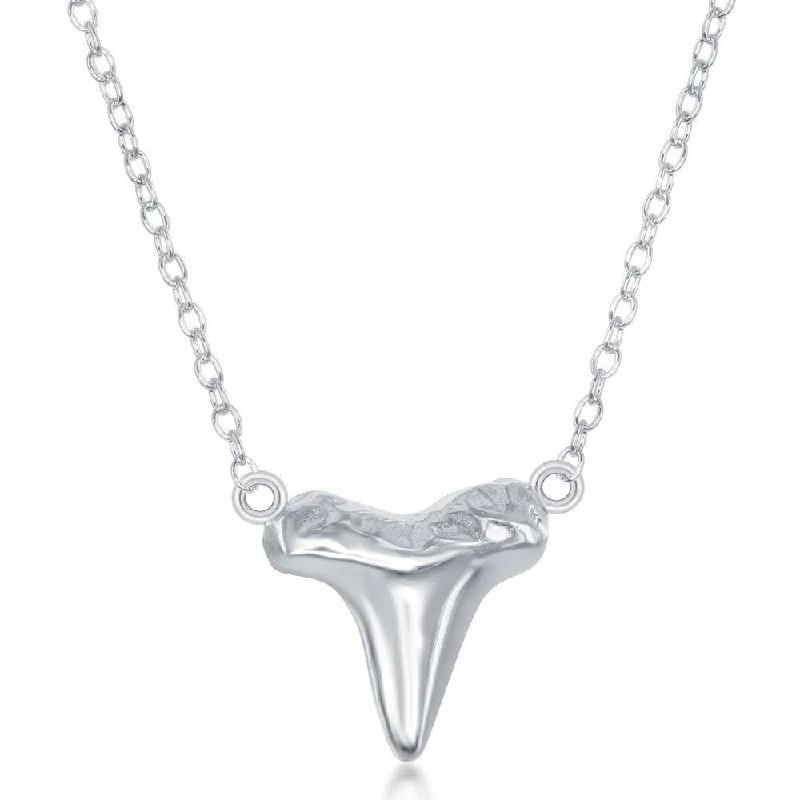 Long Statement Necklaces-Sterling Silver Shark Tooth Design Necklace