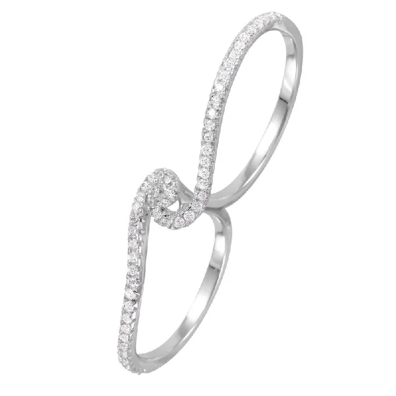 Dainty Silver Rings-Silver 925 Rhodium Plated CZ Two-Finger Ring - GMR00062