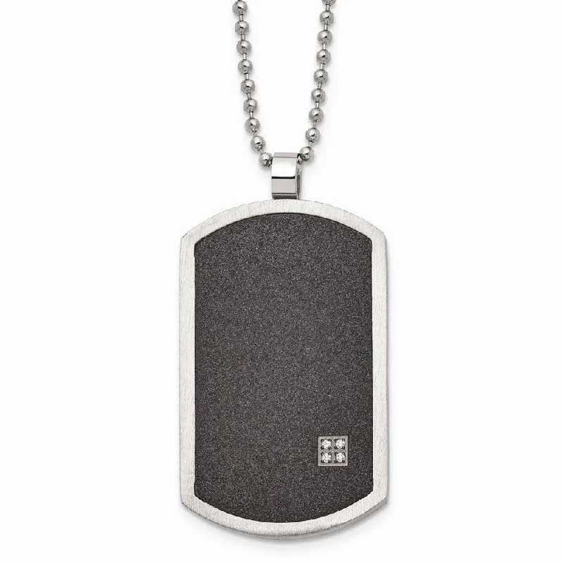 Beautiful Vintage Necklaces-Stainless Steel Brushed LaserCut Black IP-Plated CZ Dogtag Necklace