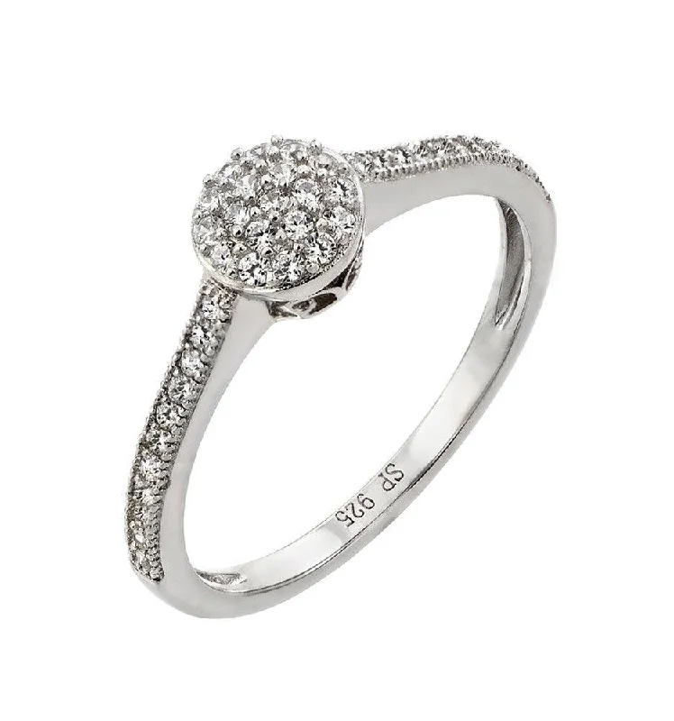 Trendy Engagement Rings-Silver 925 Rhodium Plated Round Clear CZ Graduated Double Ring - STR00918