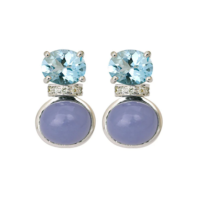 Stylish Drop Earrings-EARRINGS- BLUE TOPAZ, CHALCEDONY AND DIAMOND