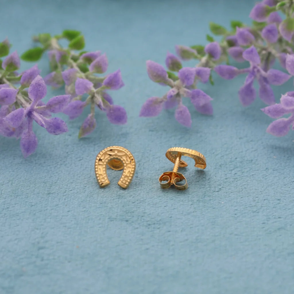 Elegant Stud Earrings-Gold Horse Shoe Earrings 18KT - FKJERN18K8236