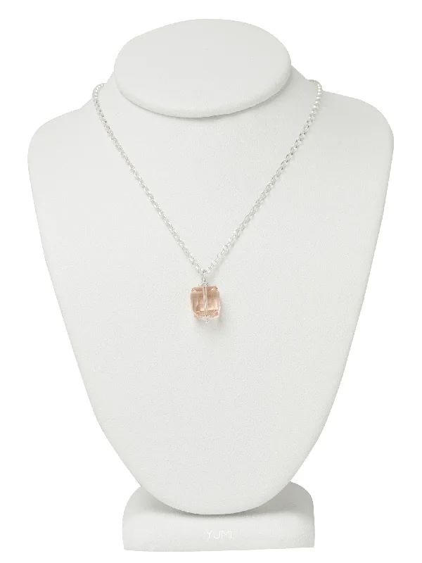 Heart Pendant Necklaces-Peach Crystal Cube Necklace