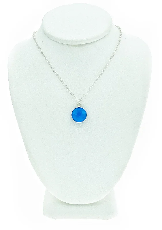 Custom Silver Necklaces-Blue Chalcedony Gemstone Necklace