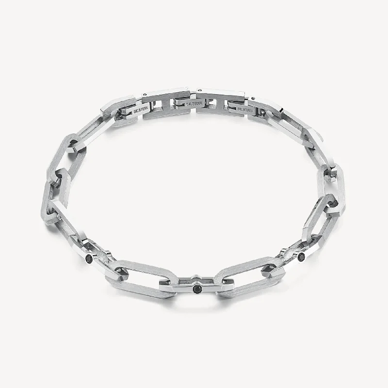 Fashionable Tennis Bracelet Sets-Stainless Steel with Black Crystal Bracelet