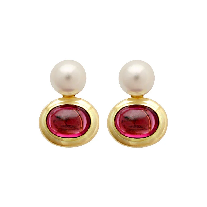 Vintage Pearl Earrings-Earrings-Rubellite and South Sea Pearl