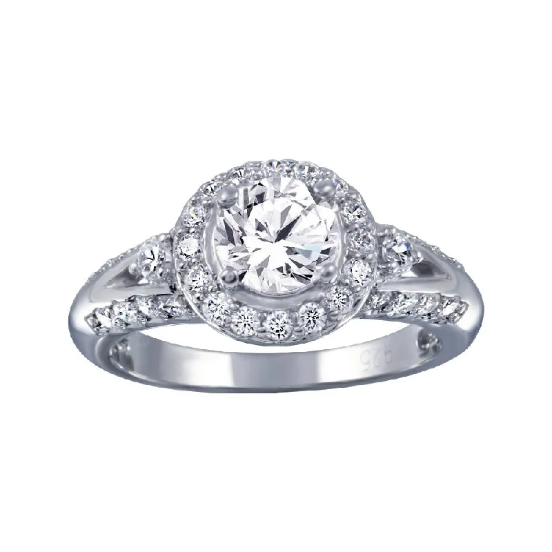 Handcrafted Diamond Rings-Rhodium Plated 925 Sterling Silver Clear Cluster CZ Round Ring - ACR00019