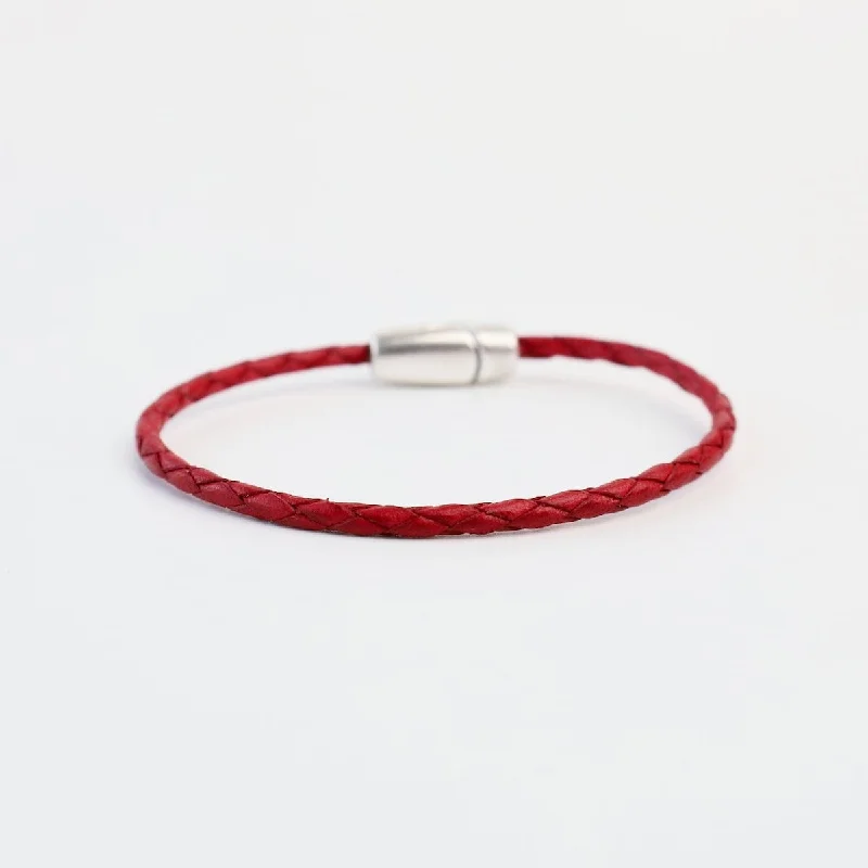 Beautiful Sterling Silver Bracelets-Zoe Braided Red Leather Bracelet