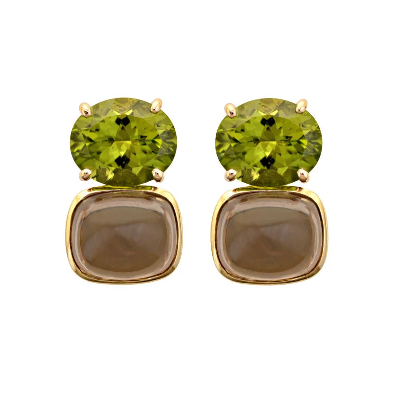 Unique Gold Earrings-Earrings-Peridot and Smokey Quartz