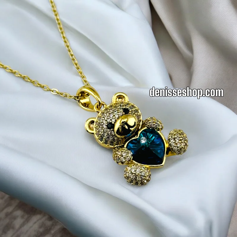 Delicate Heart Necklaces-14K GOLD / BLUE STONE BEAR NECKLACE SET N53