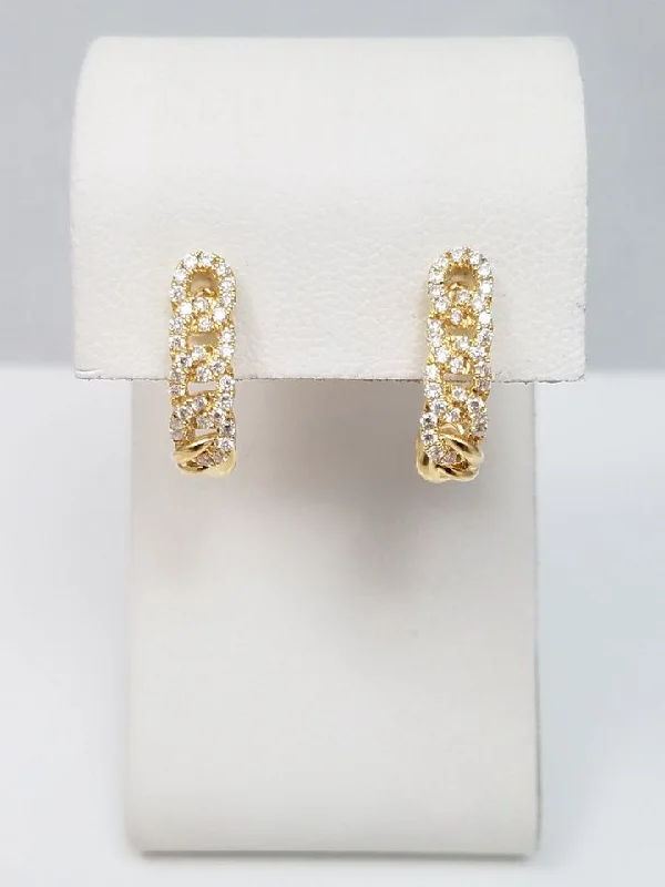 Trendy Ear Cuffs-NEW Natural Diamond 18k Yellow Gold Hoop Earrings