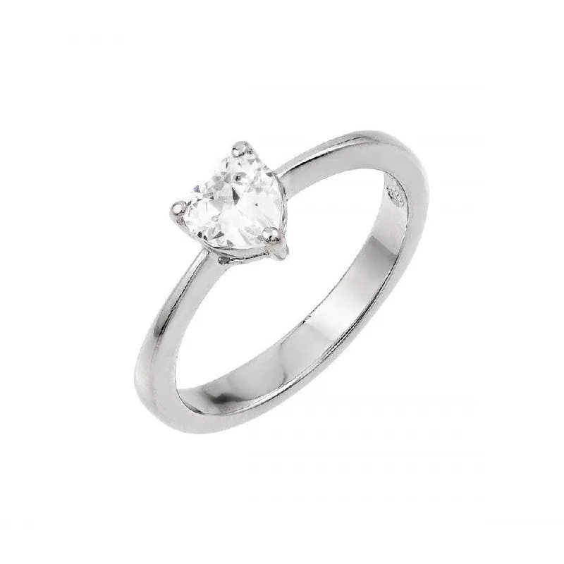 Bridal Rings-Silver 925 Rhodium Plated Clear CZ  Solitaire Ring - BGR00871