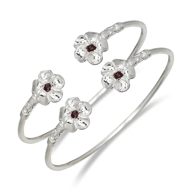 Bridal Bangle Sets-Better Jewelry Flower .925 Sterling Silver West Indian Bangles with Enamel dots, 1 pair