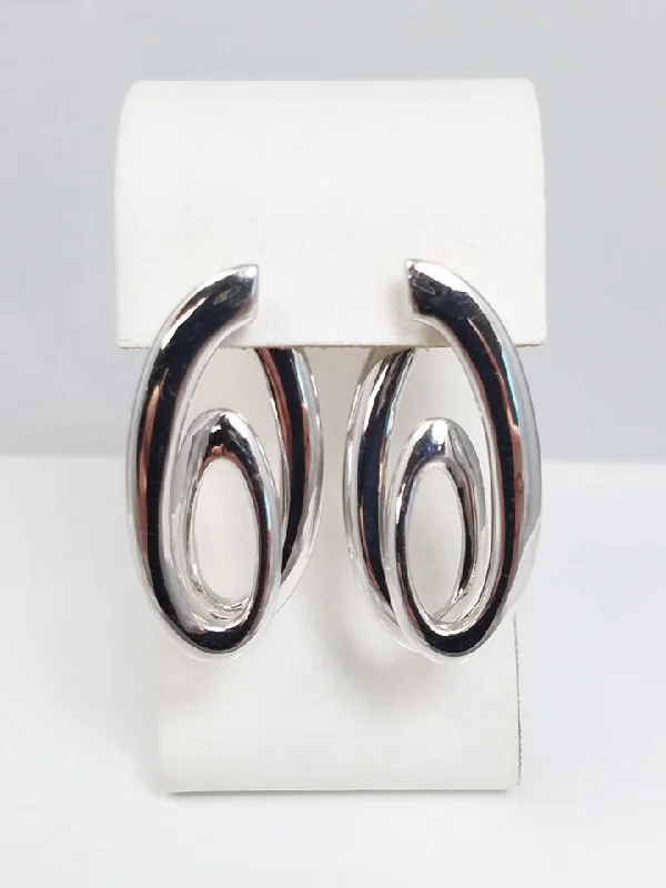 Silver Dangle Earrings-Contemporary 18k White Gold Hollow Swirl Hoop Earrings