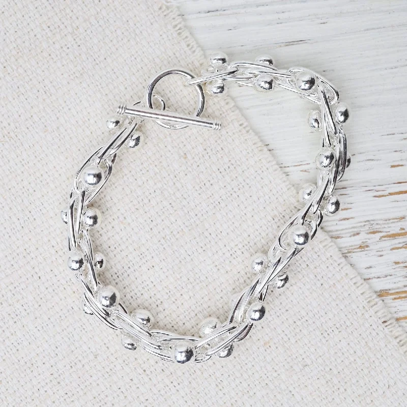 Wedding Bracelet Sets-Shiny Sterling Silver Barbell Chain Bracelet