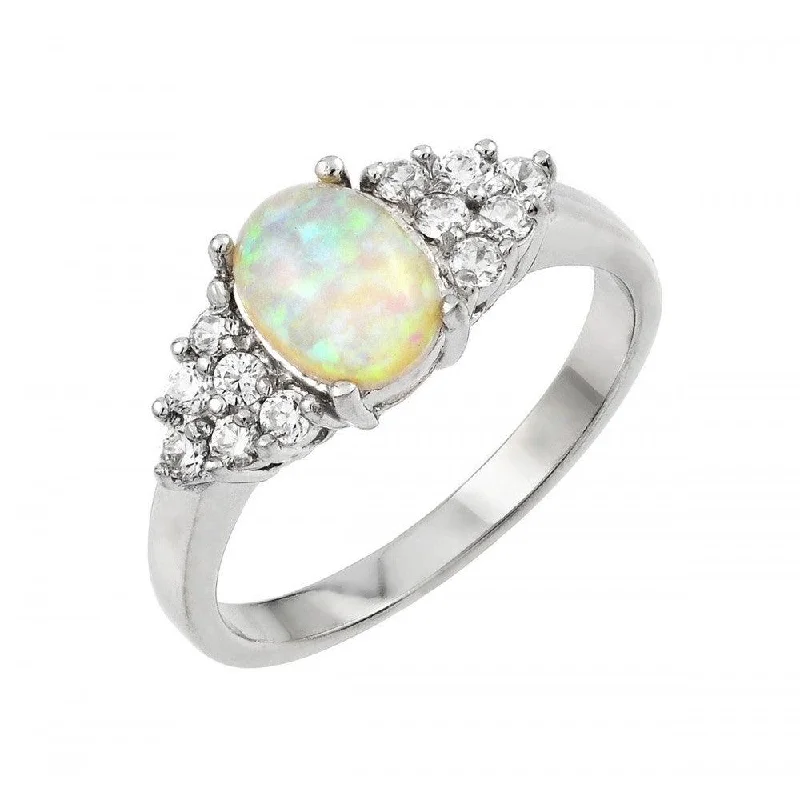 Modern Gold Wedding Bands-Silver 925 Rhodium Plated Opal Clear Cluster CZ  Ring - STR00994