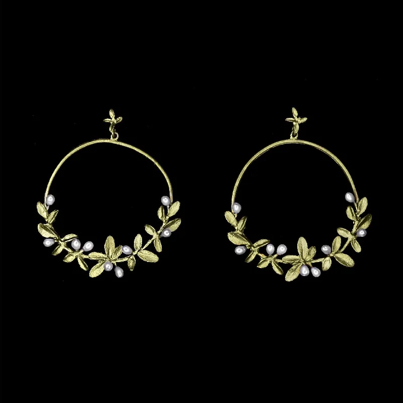 Pearls and Gold Earrings-Flowering Thyme Earrings - Hoop Post