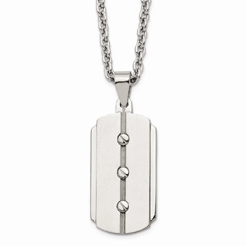 Vintage Chain Necklaces-Stainless Steel Brushed and Polished Dog Tag Necklace