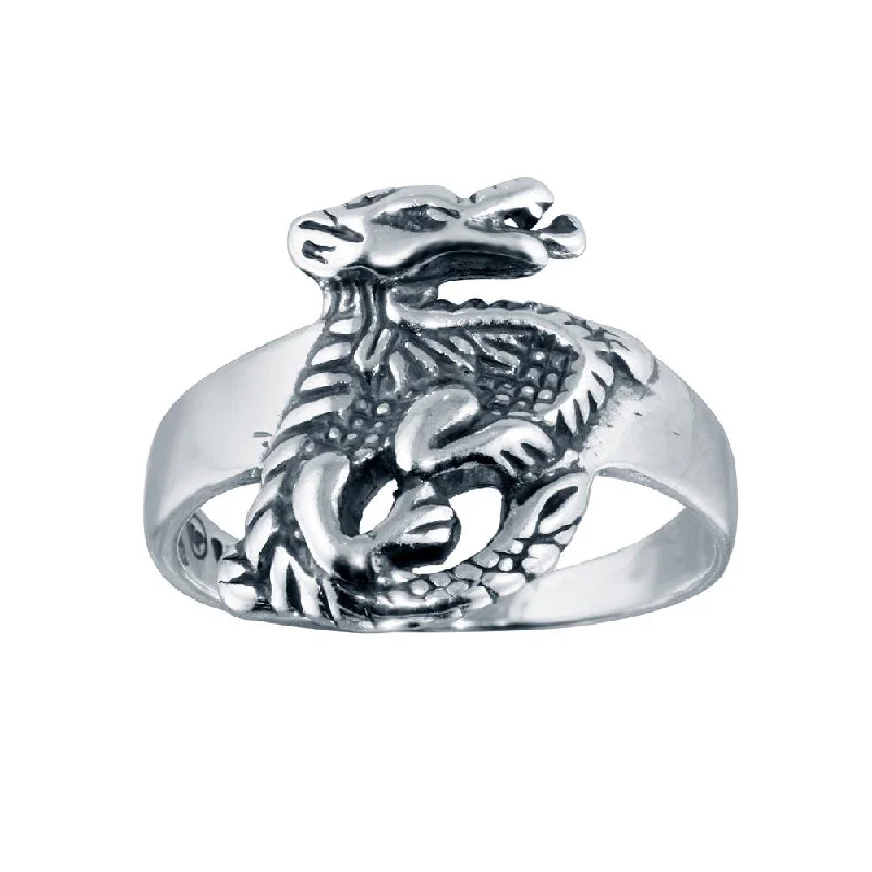 Custom Silver Engagement Rings-High Polished 925 Sterling Silver Dragon Design Ring - CR00813