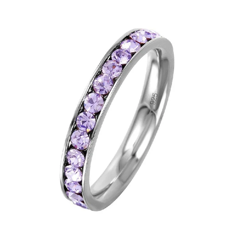 Elegant Gold Rings-Silver 925 Rhodium Plated Birthstone June Channel Eternity Band - ETRY-JUN