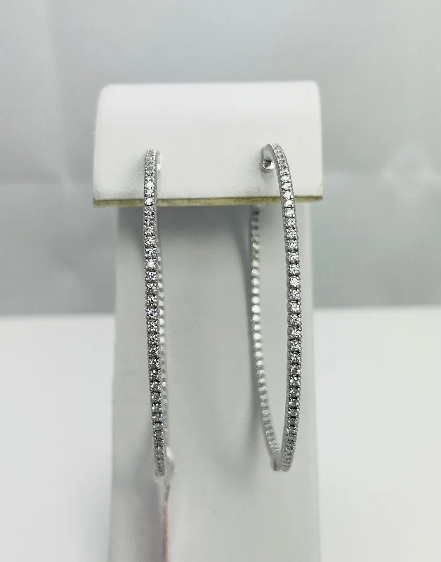 Statement Earrings-New! Natural Diamond 14k White Gold 50mm Inside Outside Hoop Earrings