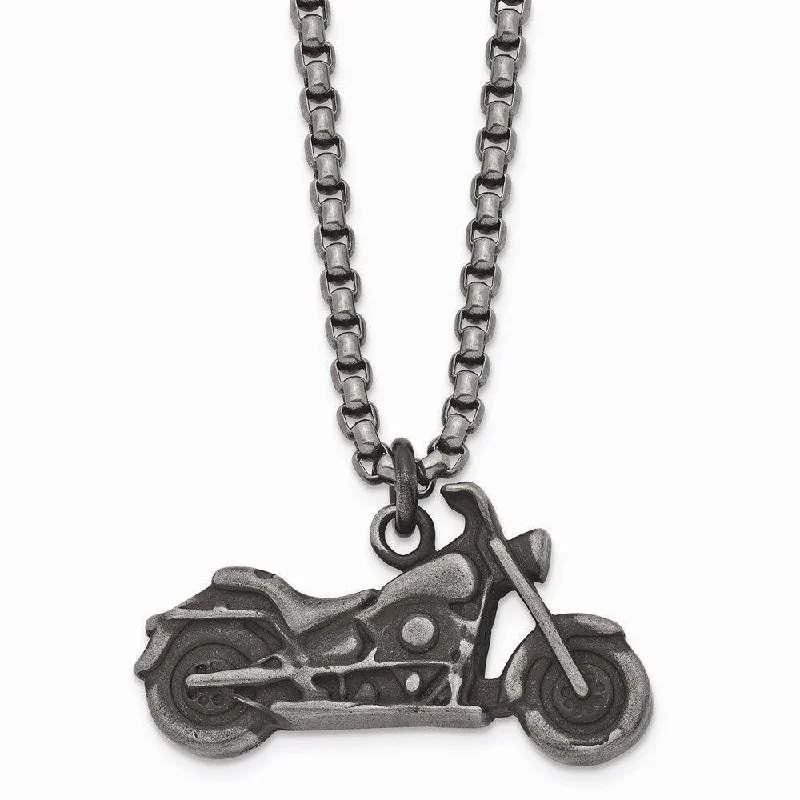 Stylish Pendant Chains-Stainless Steel Antiqued Motorcycle Necklace