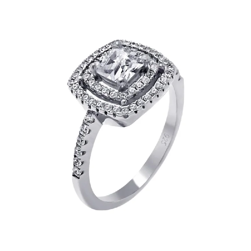 Designer Engagement Rings-Silver 925 Rhodium Plated Micro Pave Clear CZ Multi Layer Square Ring - ACR00063