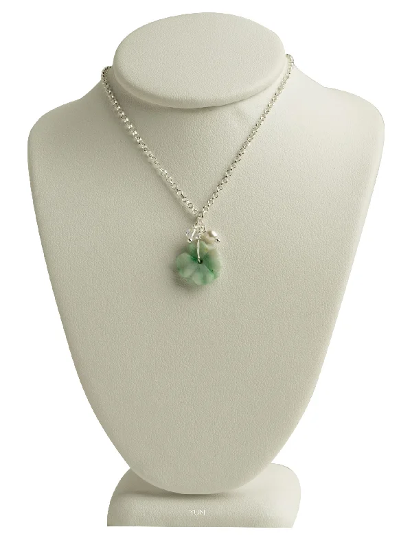 Unique Pendant Necklaces-Jade Green Flower Necklace