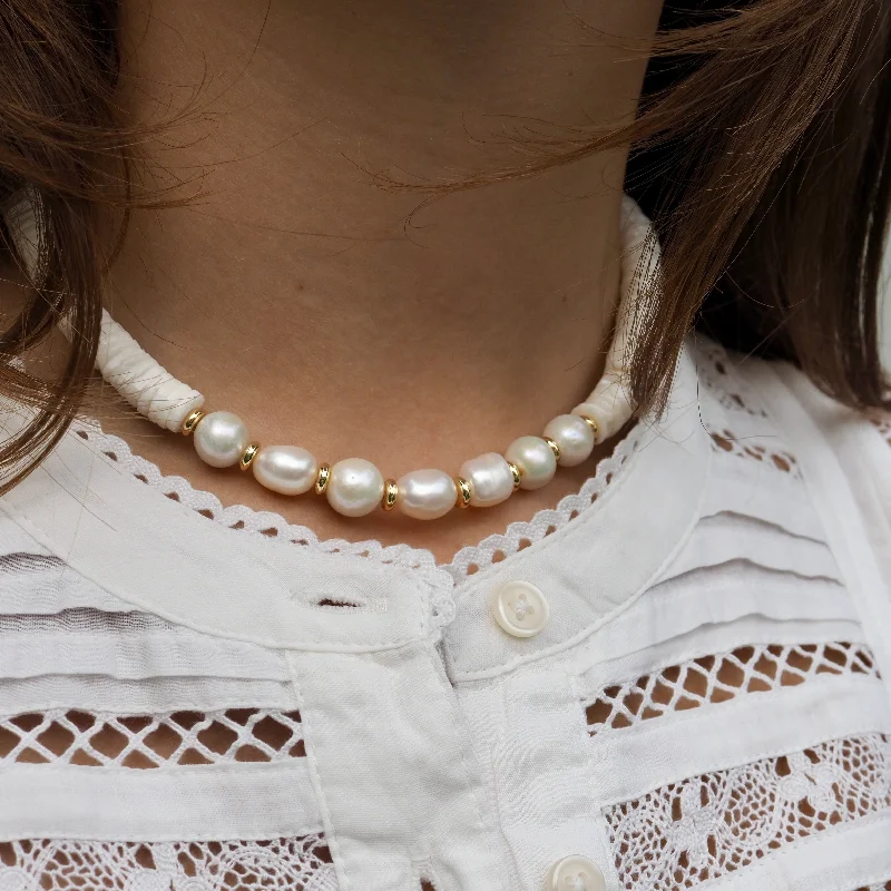 High-End Gold Necklaces-MARLEY PEARL + SHELL BEADED NECKLACE