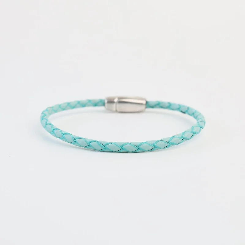 Fashionable Gold Bangle Bracelets-Zoe Braided Turquoise Leather Bracelet