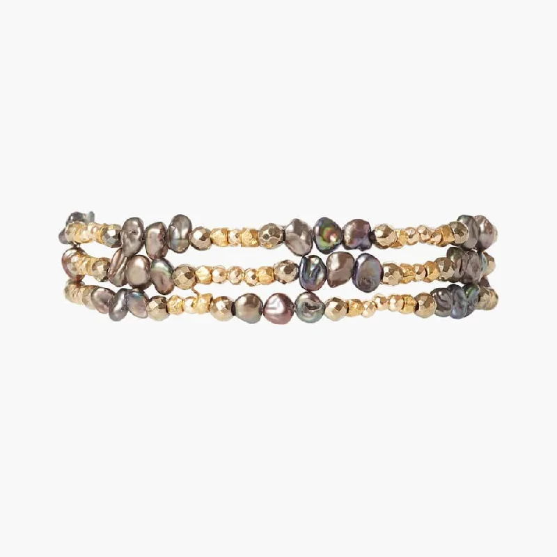 Women’s Tennis Bracelets-Antica Triple Naked Wrap Bracelet in Peacock Pearl