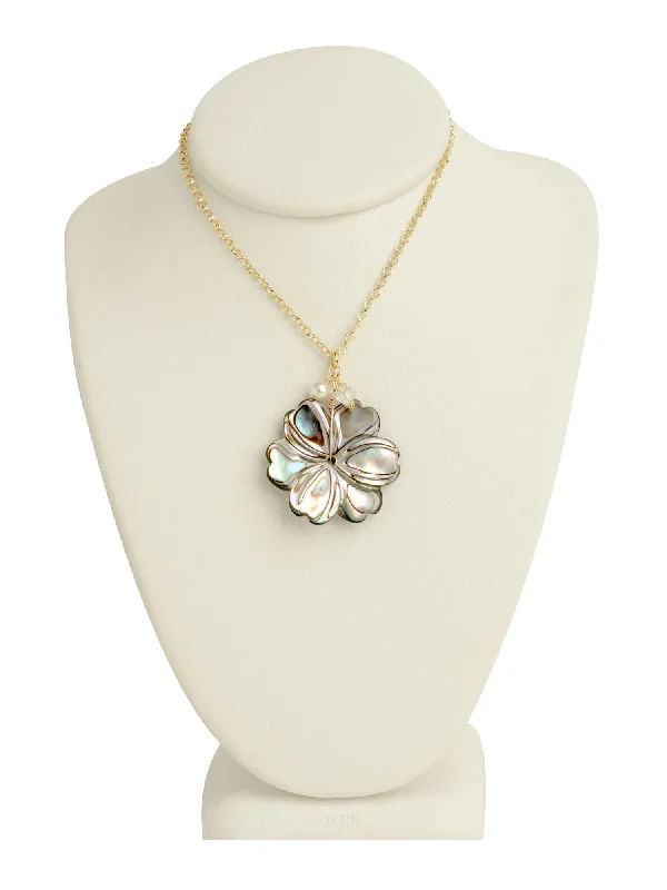 Pearl Necklace for Brides-Abalone Flower Necklace