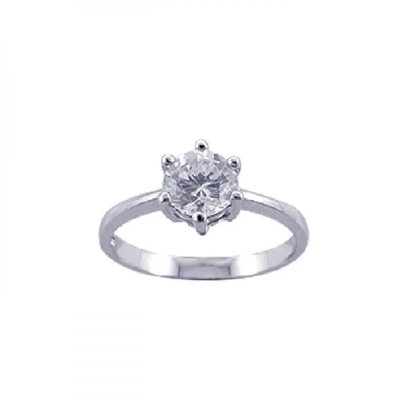 Modern Gemstone Rings-Silver 925 Rhodium Plated CZ Solitaire Ring - STR00598