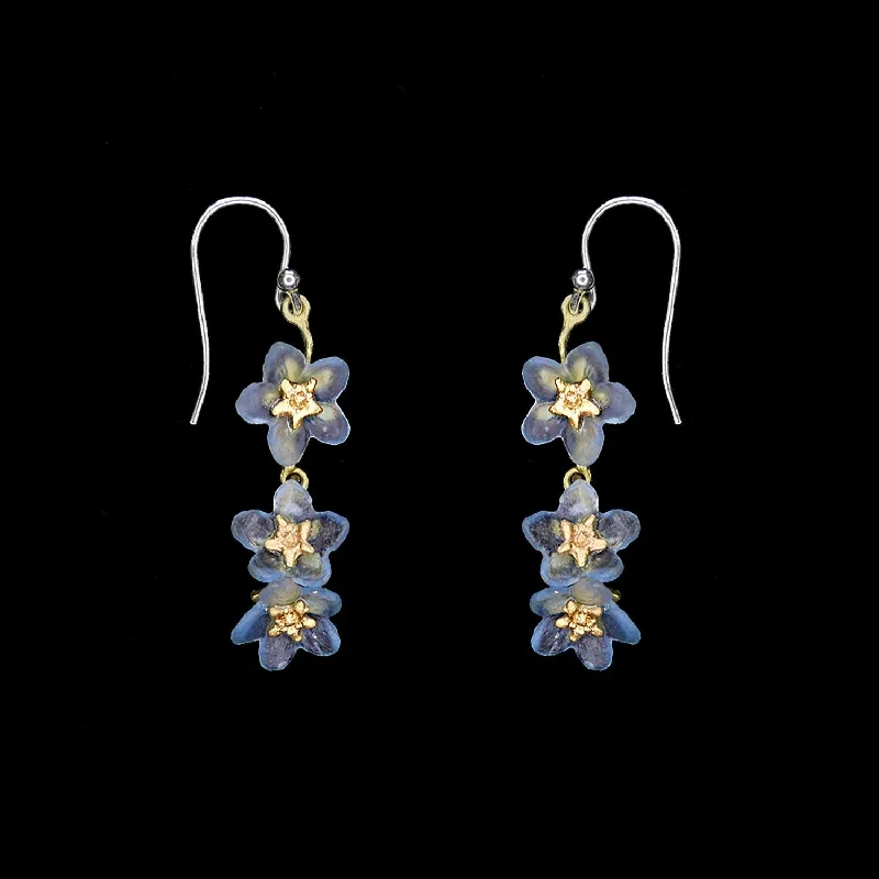 Gold Plated Earrings-Forget Me Not Earrings - Triple Flower Wire