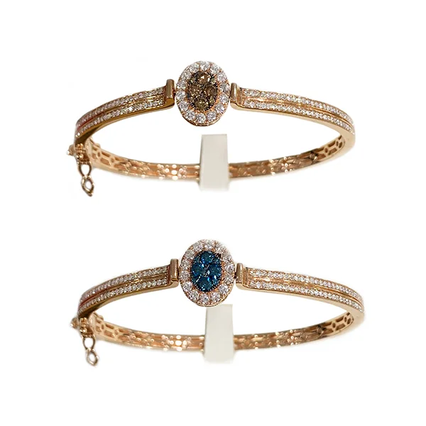 Luxury Diamond Bangle Bracelets-14k Rose Gold Brown/Blue Diamond Bangle