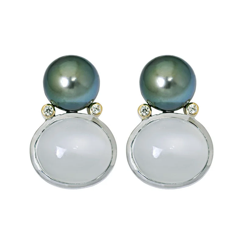 Sparkling Crystal Earrings-Earrings- Moonstone, South Sea Pearl and Diamond